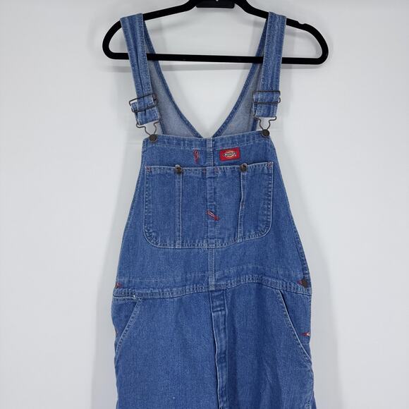 Y2k Dickies Bib Overalls Mens 34x30 Blue Denim Carpenter Workwear Utility Pocket - Picture 8 of 11